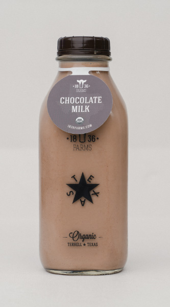 Studio shot of 1836 Farms, Texas Star Chocolate Milk Bottle