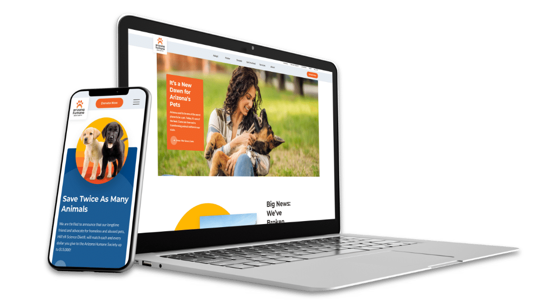 Arizona Humane Society website Mockup on desktop and mobile