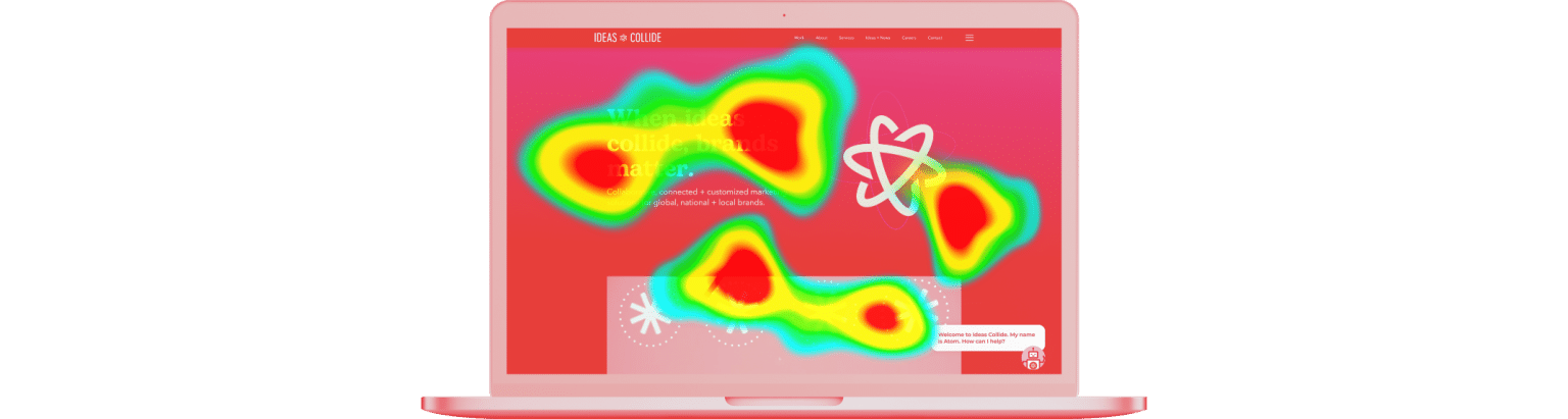 Webpage with heat map markings.