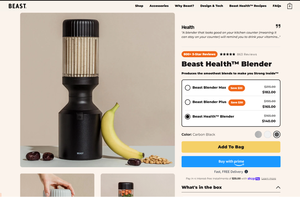 Image of Beast website