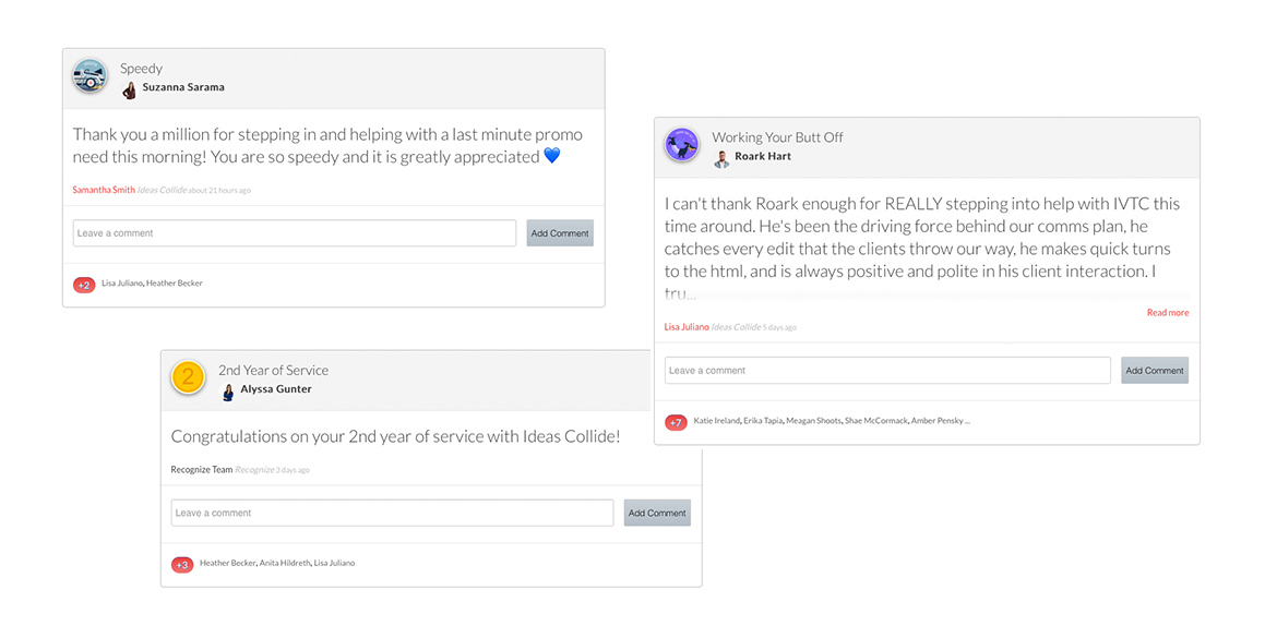 Recognition comments from team members
