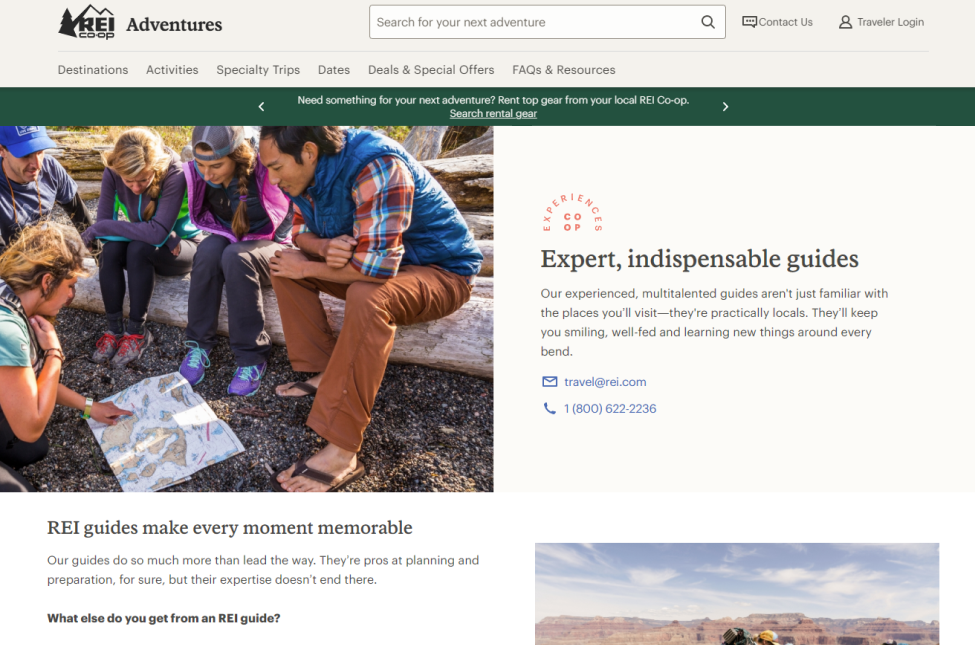 Screenshot from the REI Co-op's website