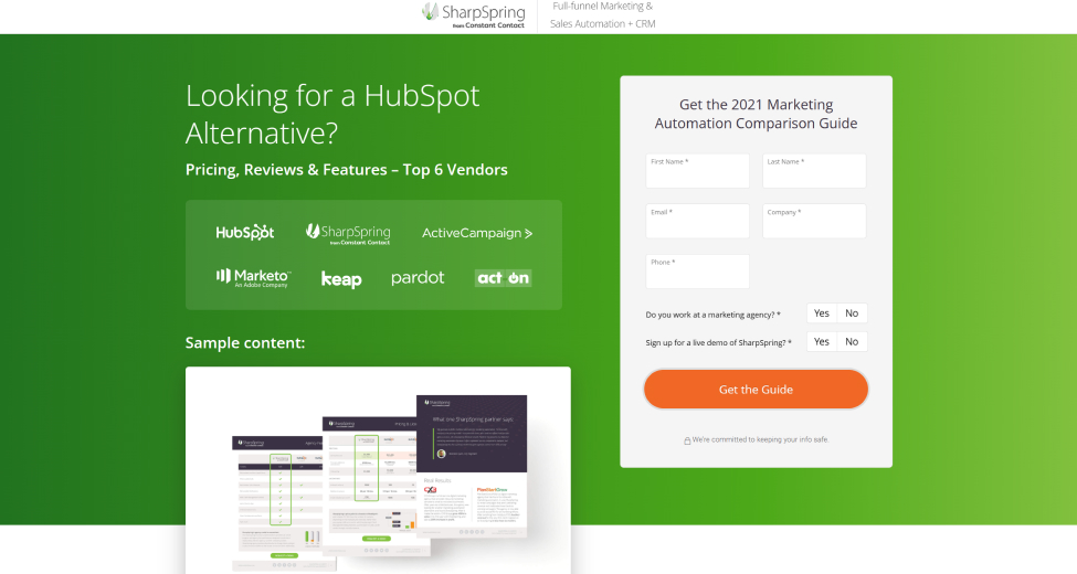 Image of SharpSpring website