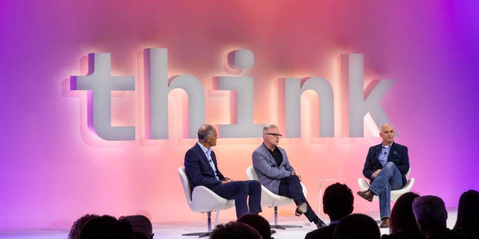 Image of keynote panelists on stage at the IBM "Think" conference